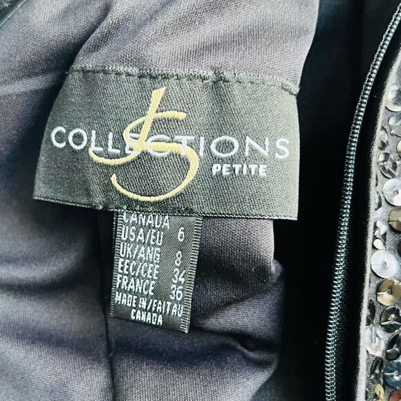 JS Collection Black Sequin Satin Formal  Prom Long Gown Dress Zip Back SZ 6P - Picture 8 of 10